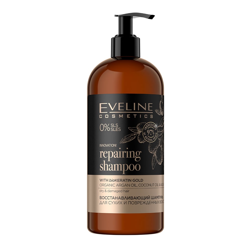 Восстанавливающий шампунь Eveline Organic Gold, для сухих и поврежденных волос, 500 мл - фото 1
