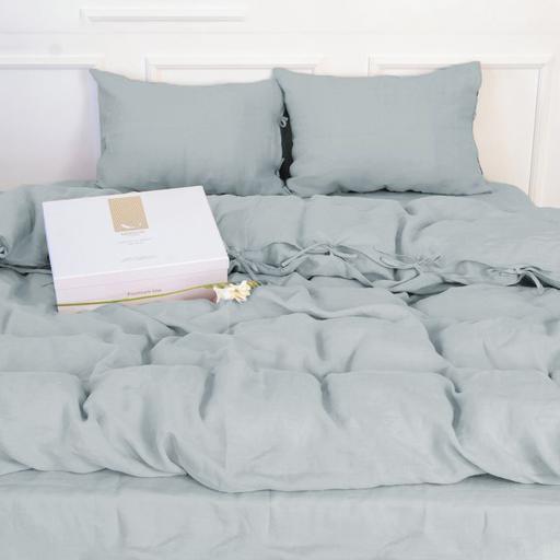 Комплект постельного белья MirSon Natural Linen Caspian лен полуторный серо-голубой (2200008248222) - фото 4