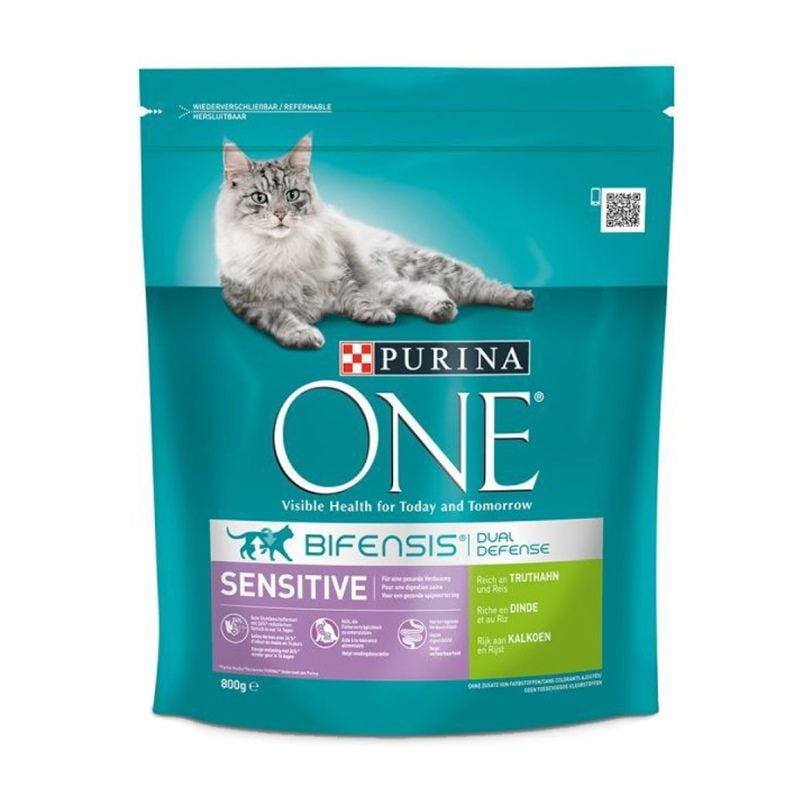 Сухой корм для кошек с чувствительной пищеварительной системой Purina One Sensitive, с индейкой и рисом, 800 г (12462854) - фото 1