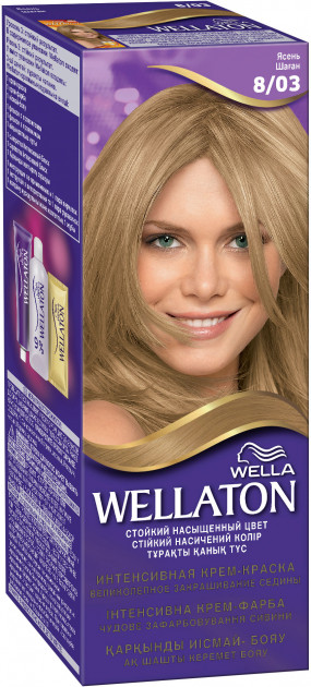 Стійка крем-фарба для волосся Wellaton, відтінок 8/03 (ясень), 110 мл - фото 1