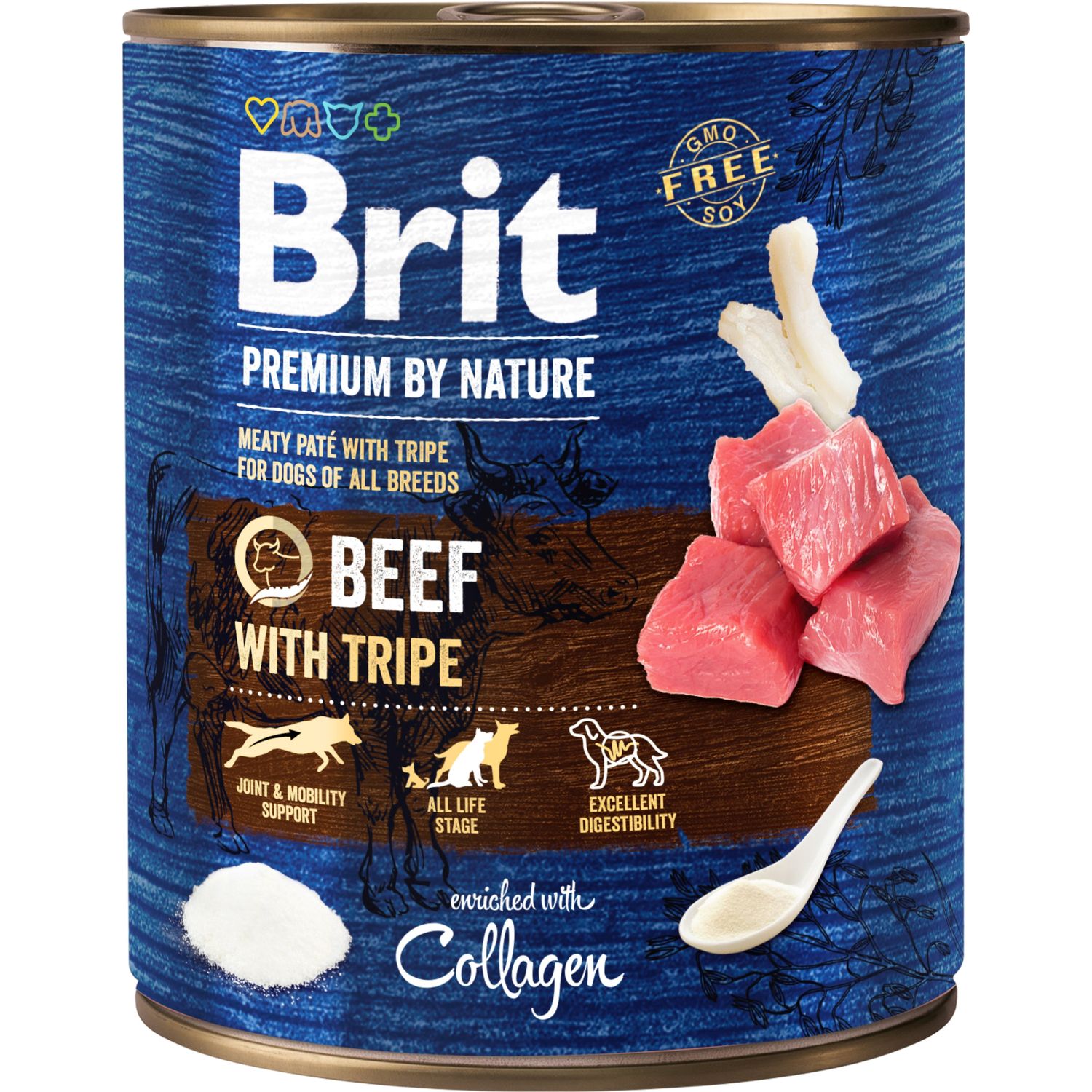 Беззерновий вологий корм для собак Brit Premium by Nature, яловичина з тельбухами, 800 г - фото 1