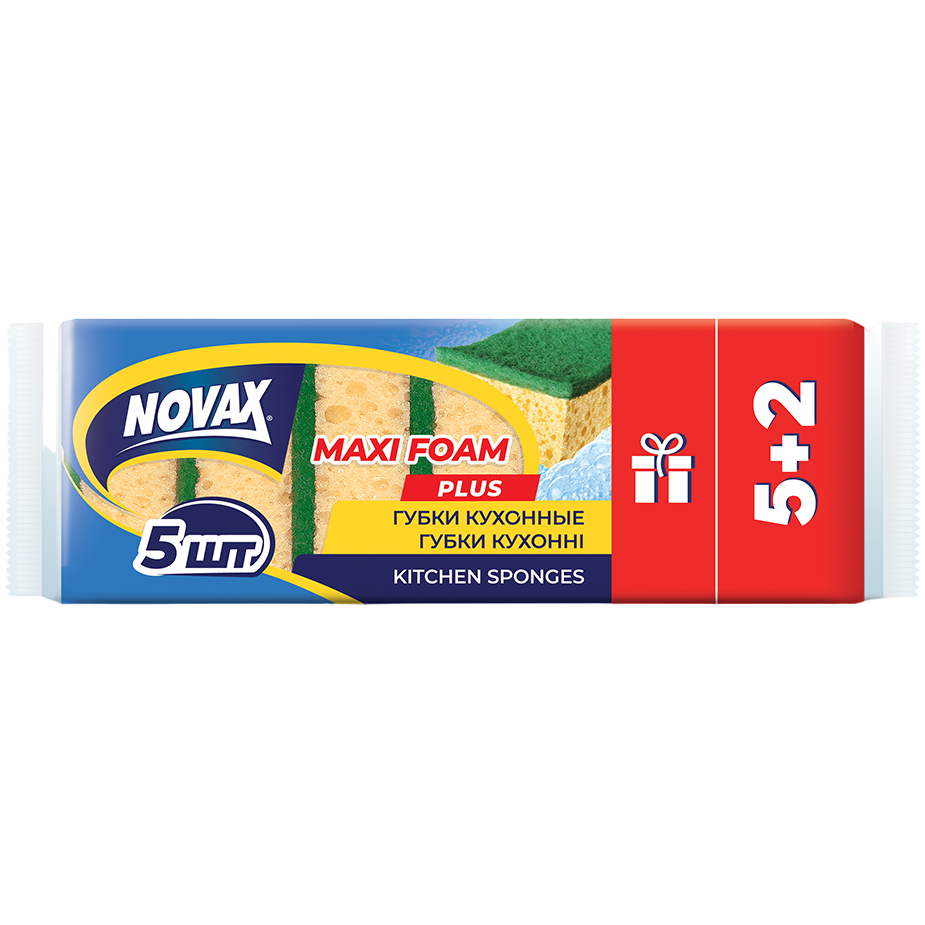 Губки кухонні Novax Maxi Foam Plus, 5+2 шт. - фото 1