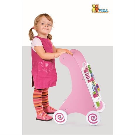 Детские ходунки-каталка Viga Toys с бизибордом, розовый (50178) - фото 3