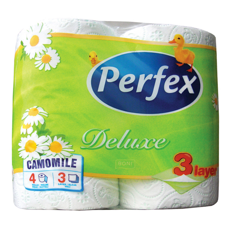 Тришаровий туалетний папір Perfex Delux Ромашка, білий, 4 рулони - фото 1
