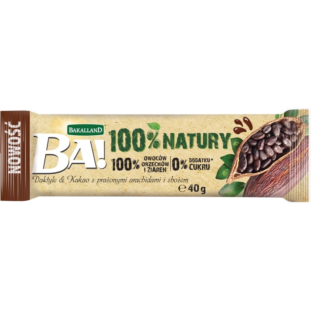 Батончик фініковий Bakalland Ba! 100% Natury Daktyle & Kakao без цукру 40 г - фото 1