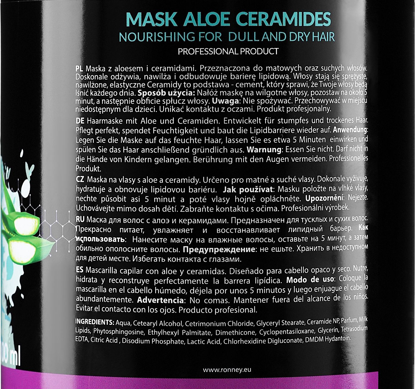 Маска для тьмяного й сухого волосся Ronney Professional Aloe Ceramides Mask Nourishing 1 л - фото 2