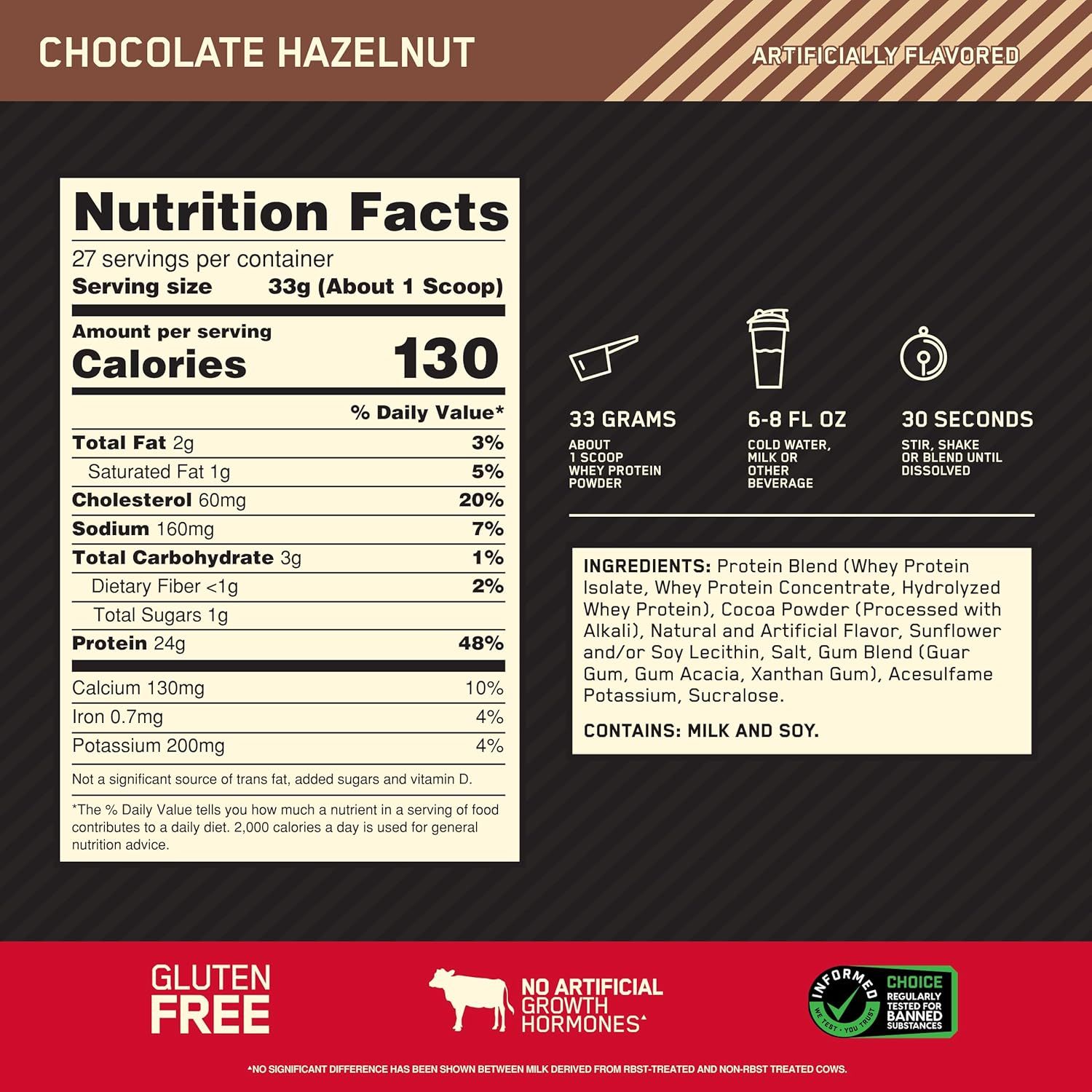 Сироватковий протеїн Optimum Nutrition Whey Gold Standard Chocolate hazelnut 907 г - фото 4