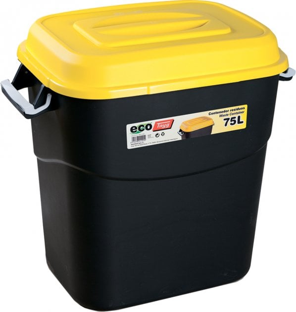 Бак для мусора Tayg Eco, 75 л, с крышкой и ручками, черный с желтым (411014) - фото 1