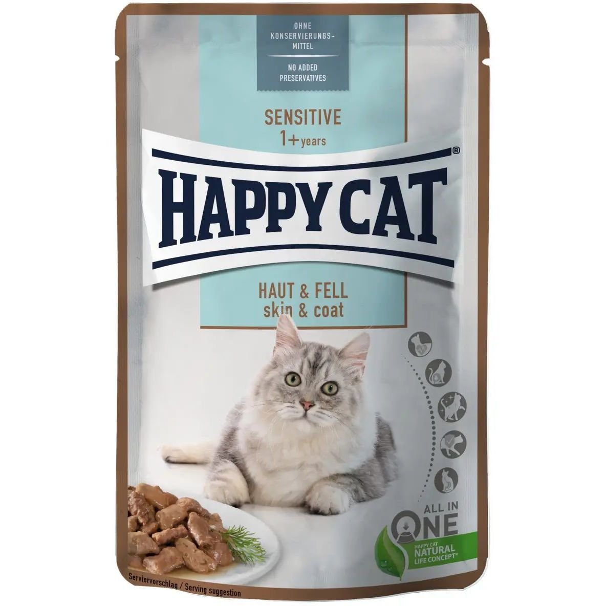 Влажный корм для кошек с повышенной чувствительностью кожи и шерсти Happy Cat Sensitive Haut&Fell, кусочки в соусе, 85 г - фото 1