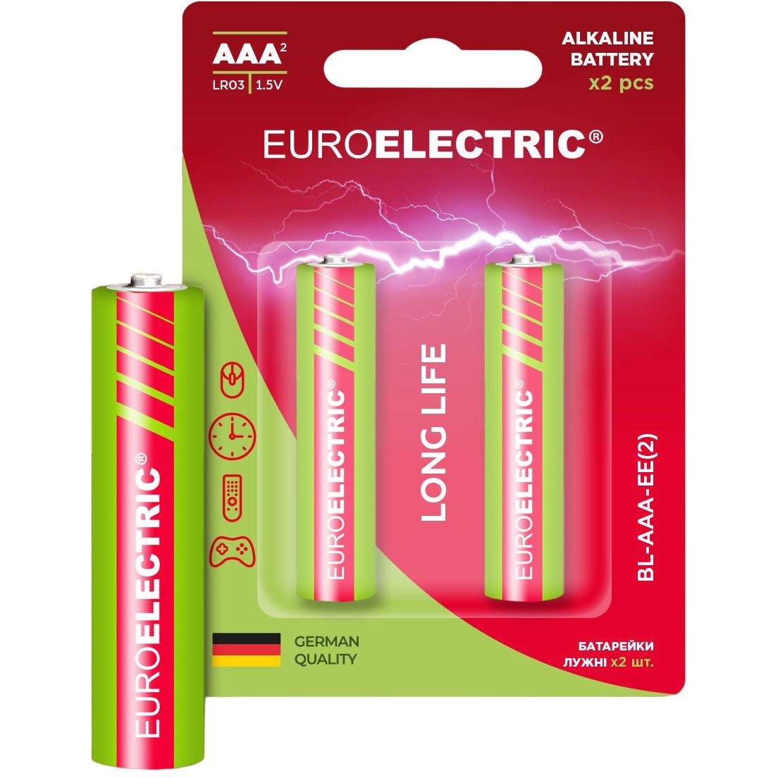 Батарейки Euroelectric AAA LR03 1,5V, 2 шт. - фото 1