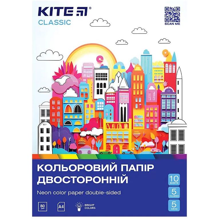 Папір кольоровий Kite Classic двосторонній А4, 10 аркушів (K-288) - фото 1