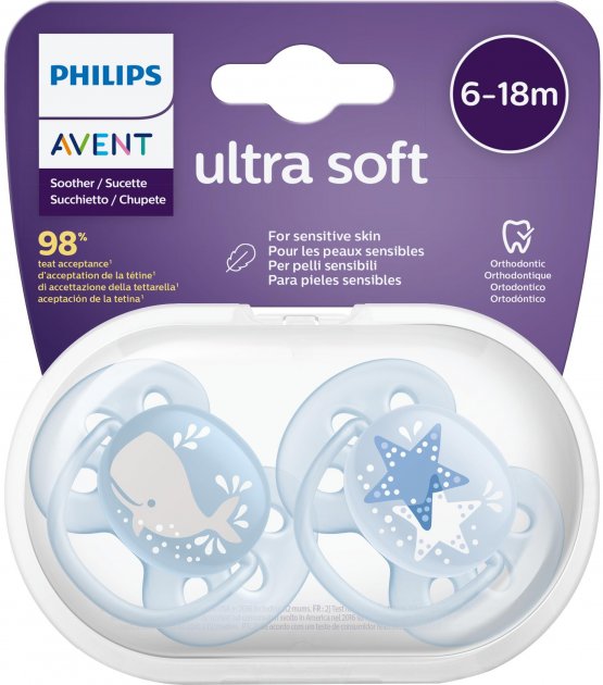 Пустышка Philips Avent Ultra Soft для мальчика, 6-18 месяцев, 2 шт. (SCF223/03) - фото 3