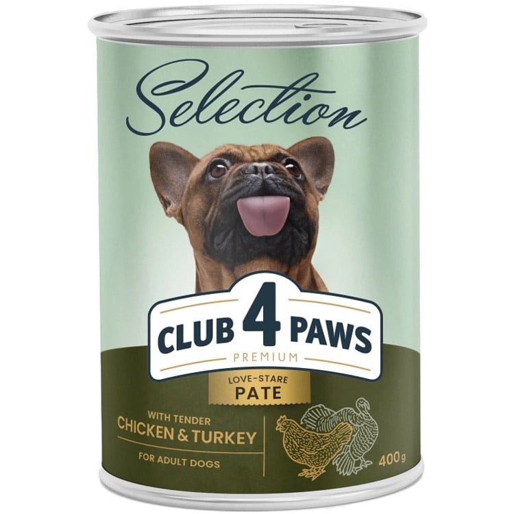 Влажный корм Club 4 Paws Premium Selection для взрослых собак, паштет с индейкой и курицей, 400 г - фото 1
