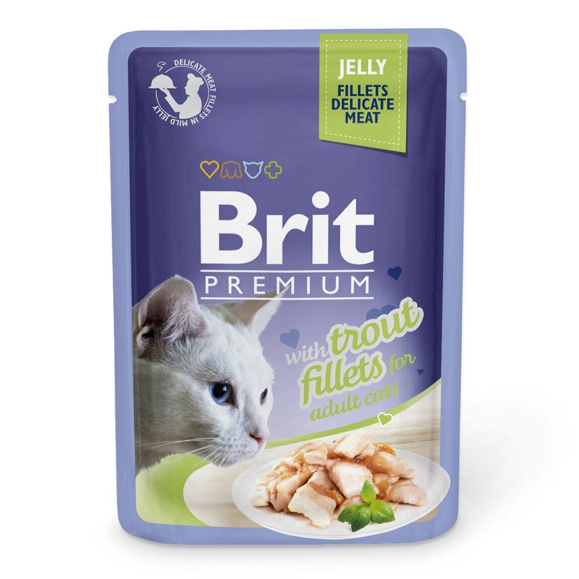 Вологий корм для дорослих котів Brit Premium Cat pouch, з філе форелі в желе, 85 г - фото 1