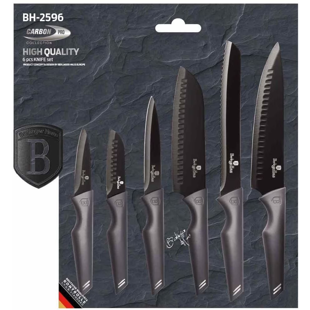 Набор ножей Berlinger Haus Metallic Line Carbon Pro Edition, 6 предметов, серый (BH 2596 ) - фото 2