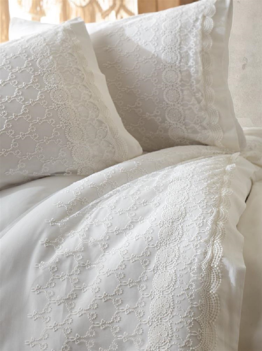 Комплект постельного белья Dantela Vita Ipek с кружевом и покрывалом пике евро (svt-2000022328593) - фото 2