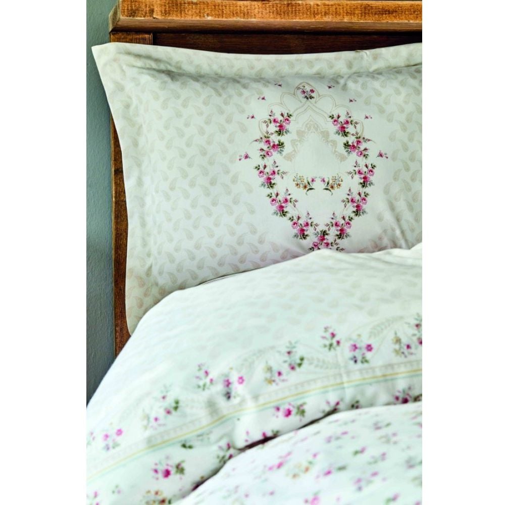 Набор постельного белья Karaca Home Sonya yesil с покрывалом пике, ранфорс, евростандарт, зеленый - фото 4