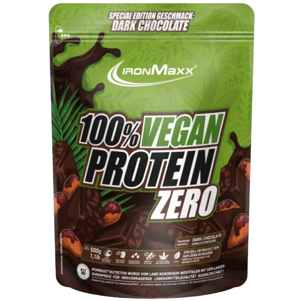 Протеин IronMaxx 100% Vegan Protein Zero Черный шоколад 500 г - фото 1