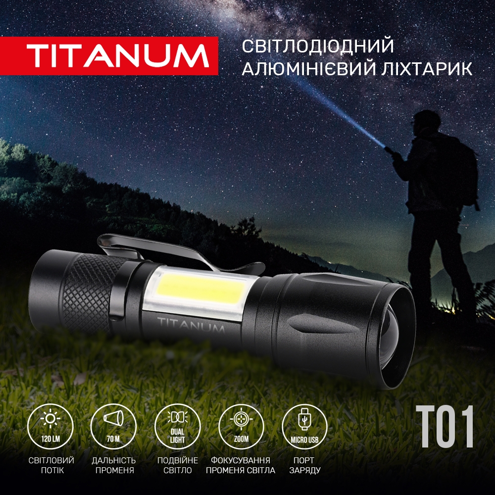 Портативный светодиодный фонарик Titanum TLF-T01 120 Lm 6500 K (TLF-T01) - фото 9