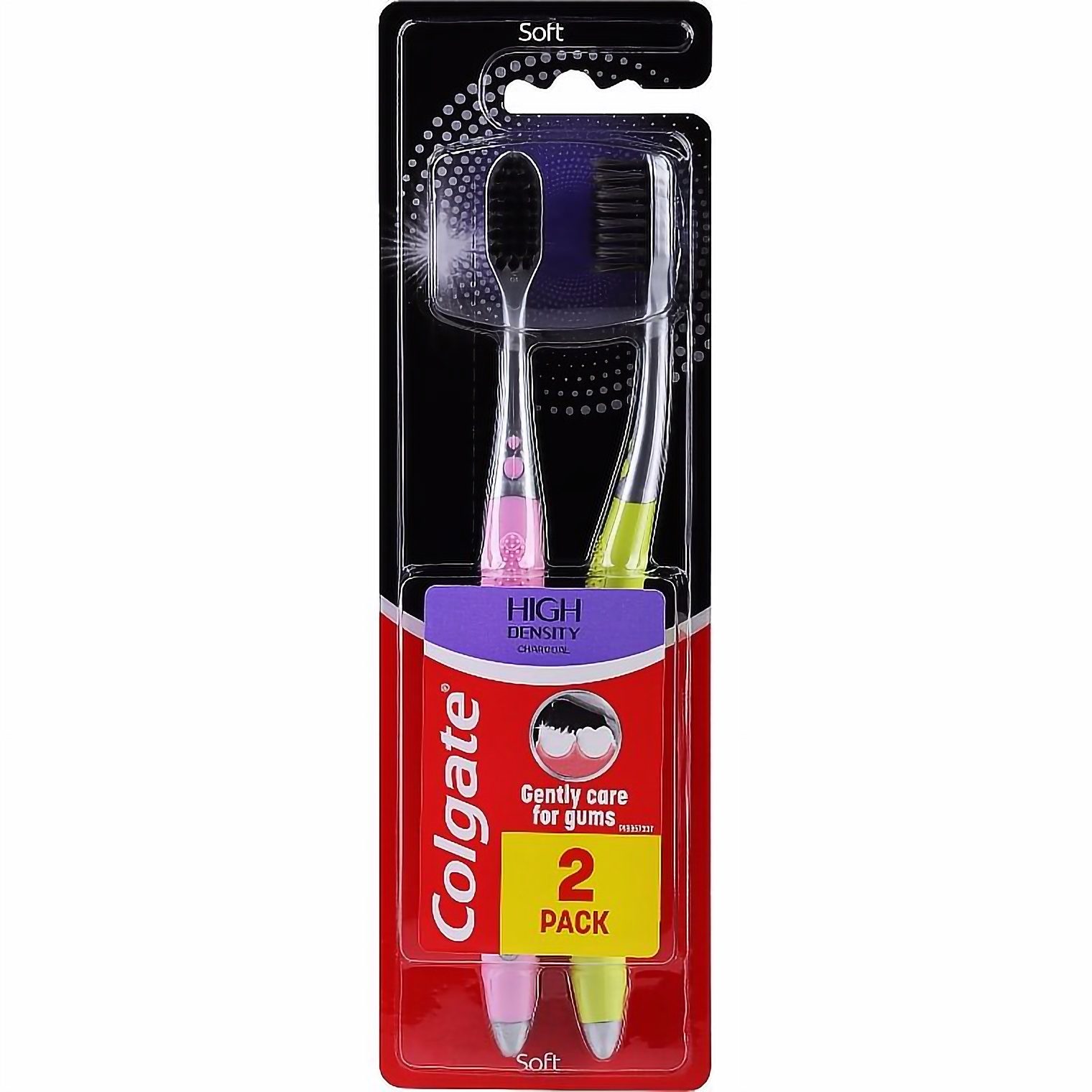 Зубная щетка Colgate High Dens Charcoal 2 шт. розово-желтая - фото 1