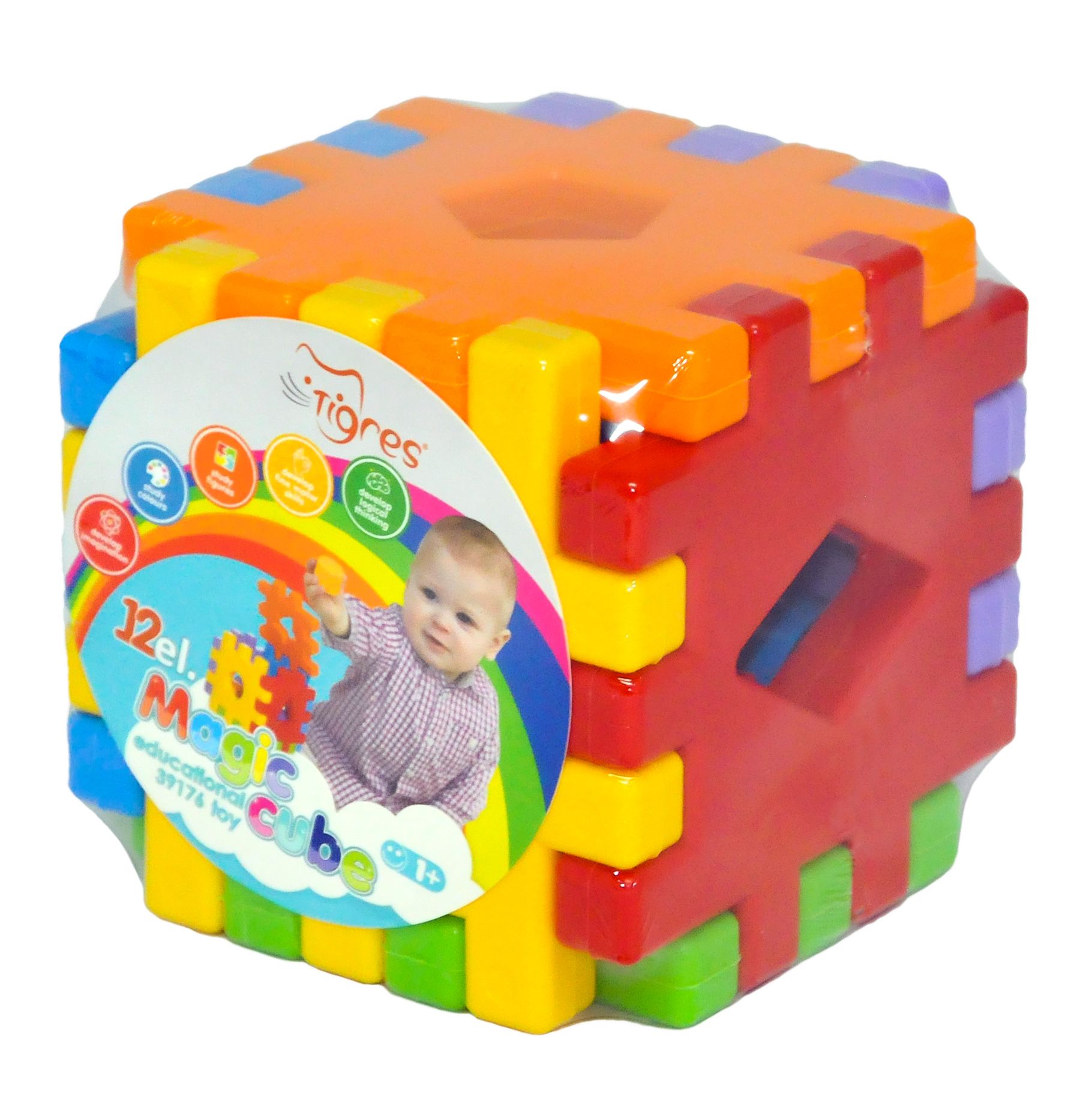 Іграшка-сортер Tigres Чарівний куб, 12 елементів, червоний з жовтим (39176) - фото 2