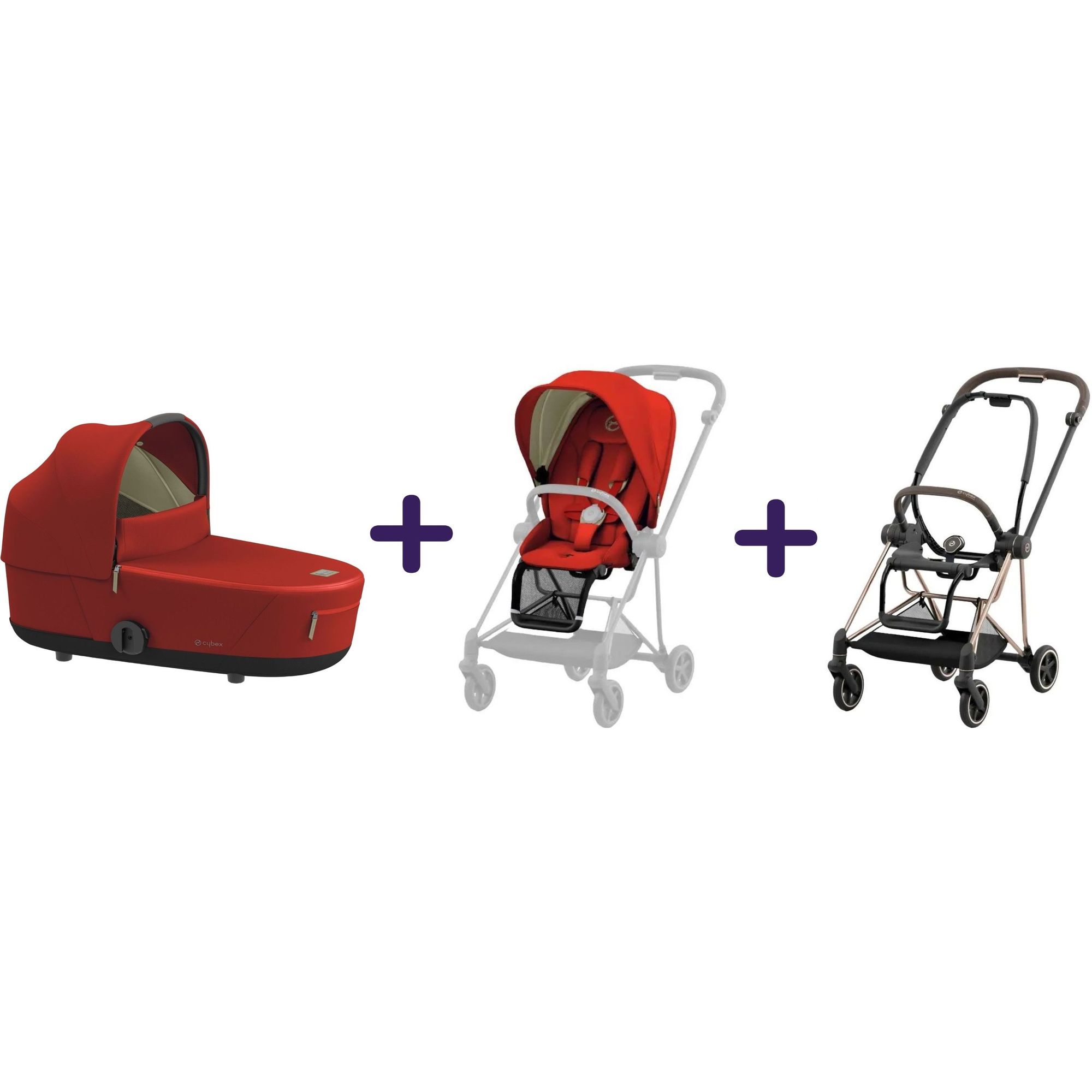 Люлька Cybex Mios Lux Autumn Gold + Комплект текстиля Cybex Mios Autumn Gold + Шасси для коляски Cybex Mios LS RBA Rosegold - фото 1