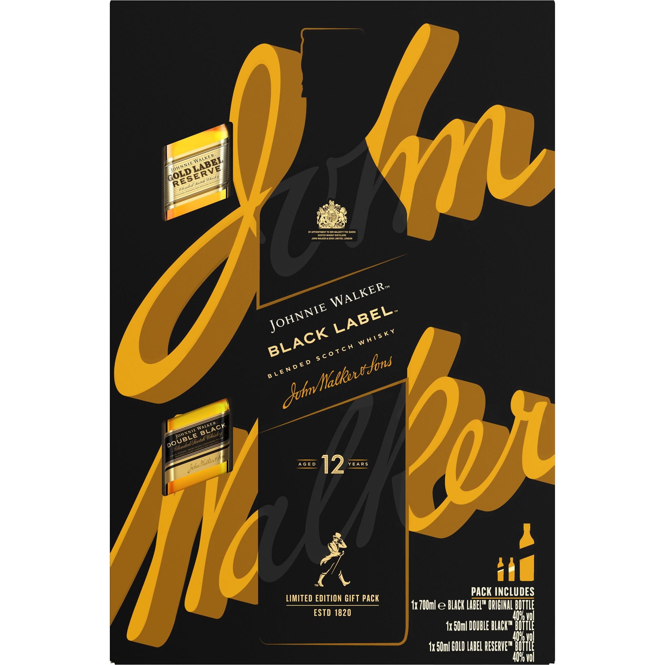 Набор виски Johnnie Walker Black Label Blended Scotch Whisky 40% 0.7 л + Double Black 40% 0.05 л + Gold Reserve 40% 0.05 л - фото 2