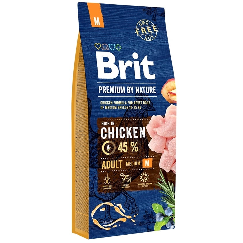 Сухой корм для собак средних пород Brit Premium Dog Adult М, с курицей, 15 кг - фото 1