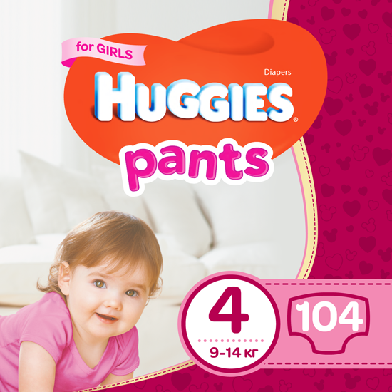 Набір підгузків-трусиків для дівчаток Huggies Pants 4 (9-14 кг), 104 шт. (2 уп. по 52 шт.) - фото 1