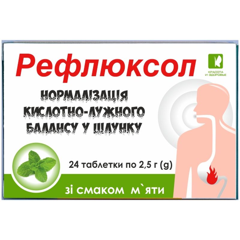 Таблетки від печії Красота та Здоров'я Рефлюксол зі смаком м'яти 24 шт. - фото 1