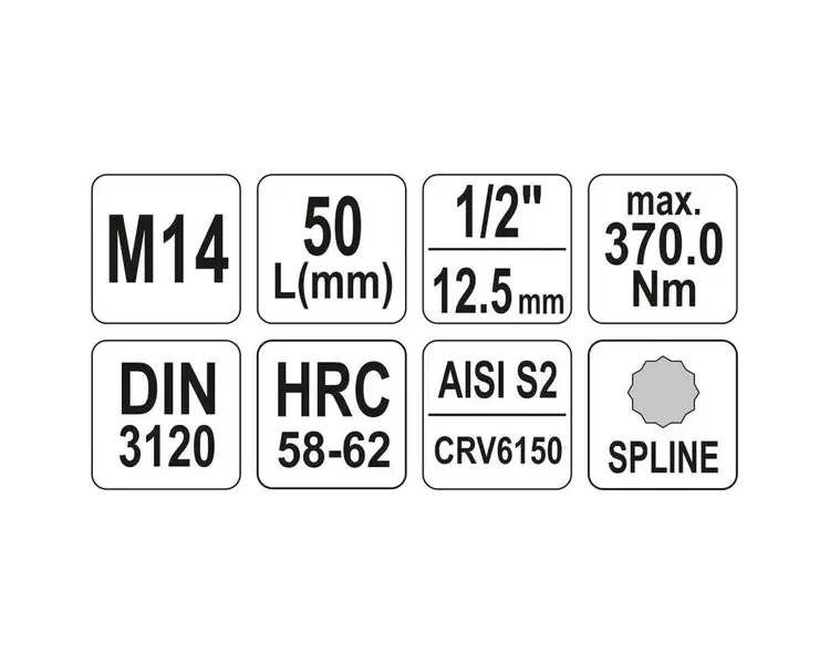 Головка торцевая Yato квадрат 1/2" Spline M14 L=55 мм (YT-04345) - фото 4