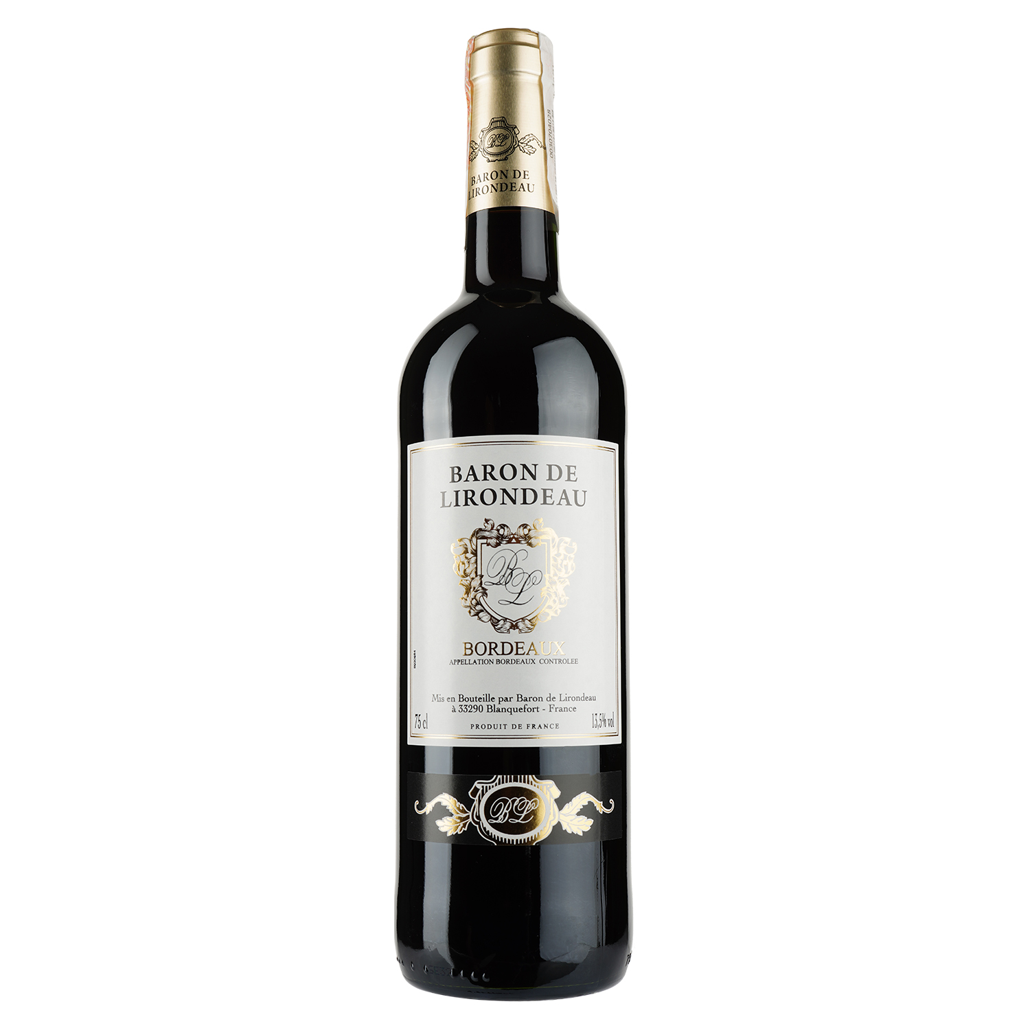 Вино Baron de Lirondeau Bordeaux, красное, сухое, 13,5%, 0,75 л - фото 1