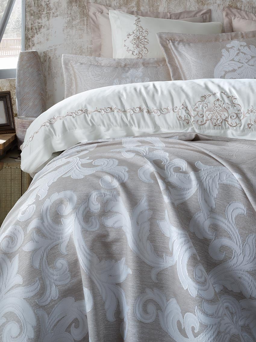 Комплект постельного белья Dantela Vita Jua с вышивкой и жаккардовым покрывалом евро (svt-2000022312424) - фото 2