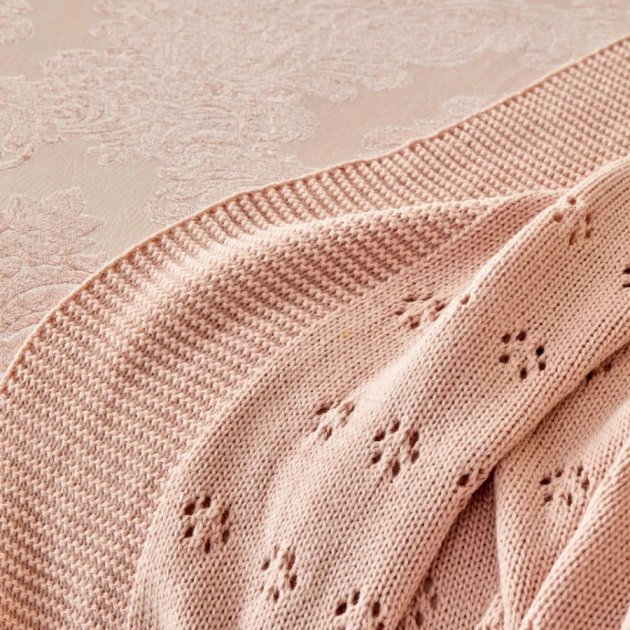 Набор постельное белье с покрывалом и пледом Karaca Home Adrienne pudra, евро, розовый, 10 предметов (svt-2000022285360) - фото 2