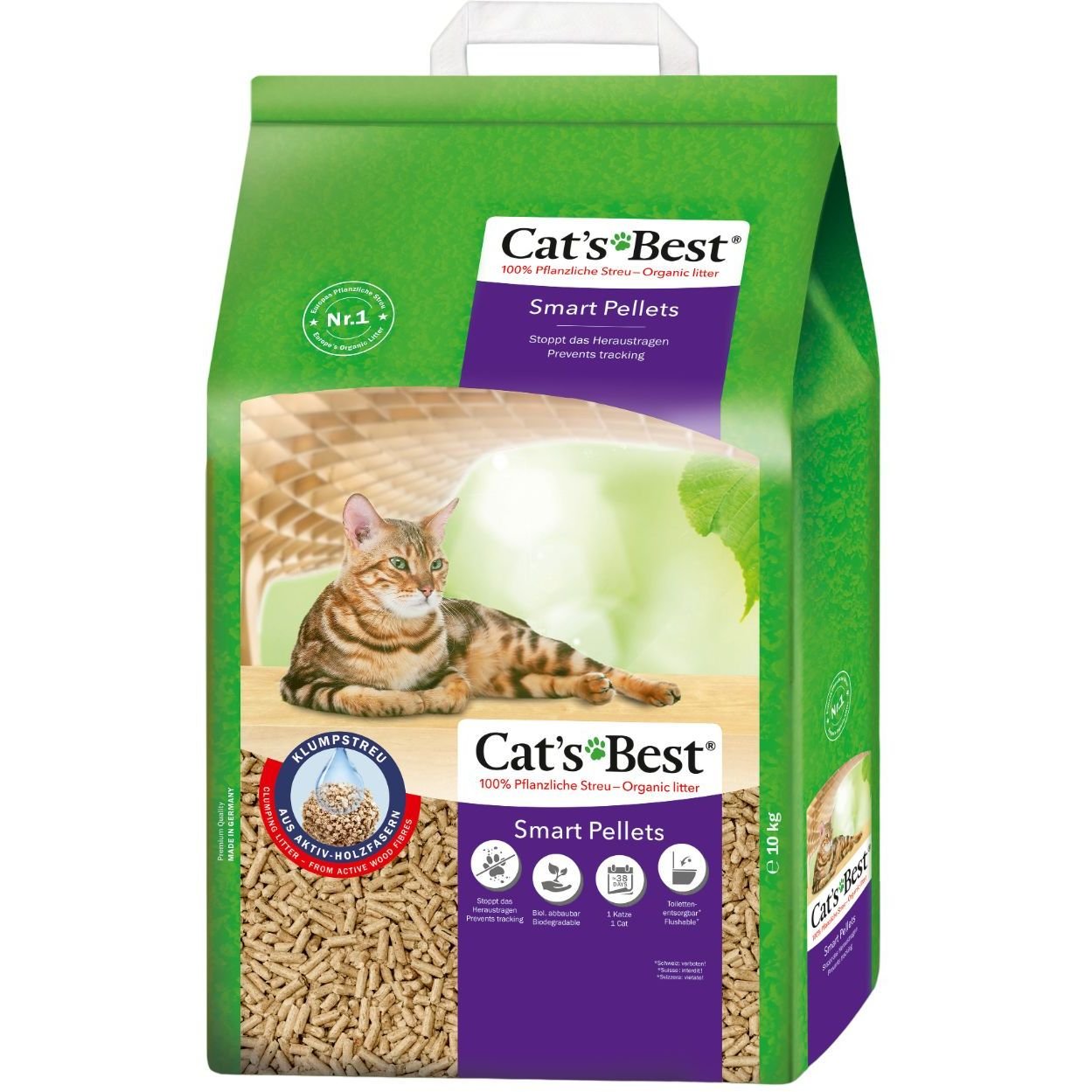 Наполнитель Cat's Best Smart Pellets для длинношерстных кошек древесный 20 л/10 кг - фото 1