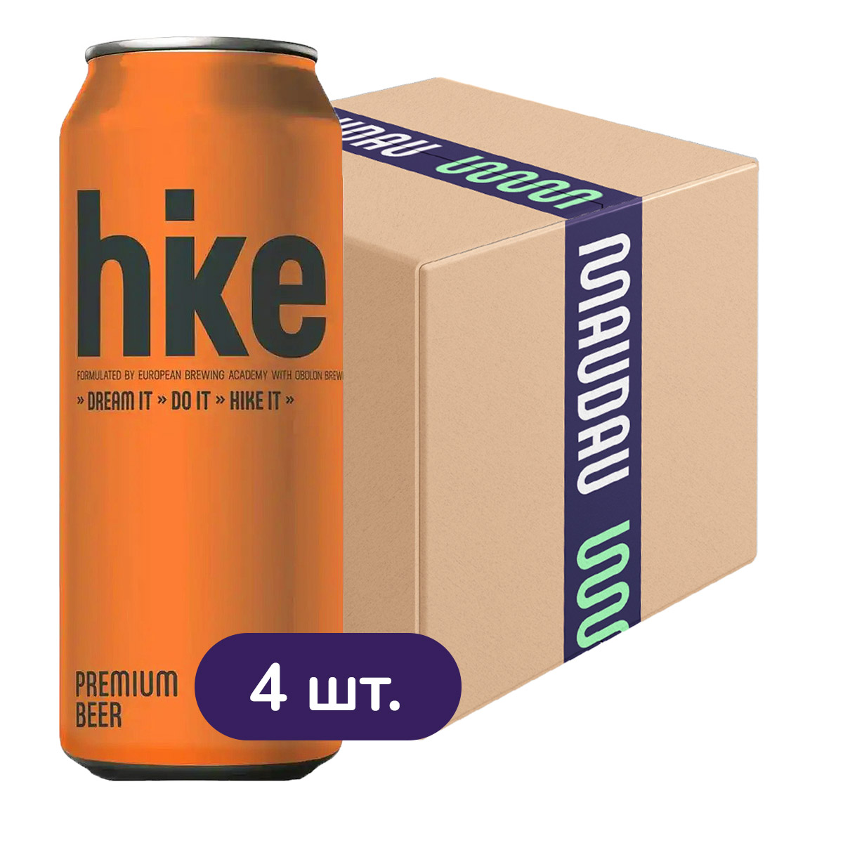 Пиво Hike Premium светлое 4.8% 2 л (4 шт. х 0.5 л) ж/б - фото 1