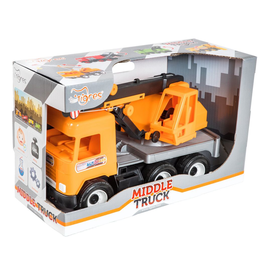 Машинка Tigres Middle Truck Автокран City оранжевая с серым (39313) - фото 3