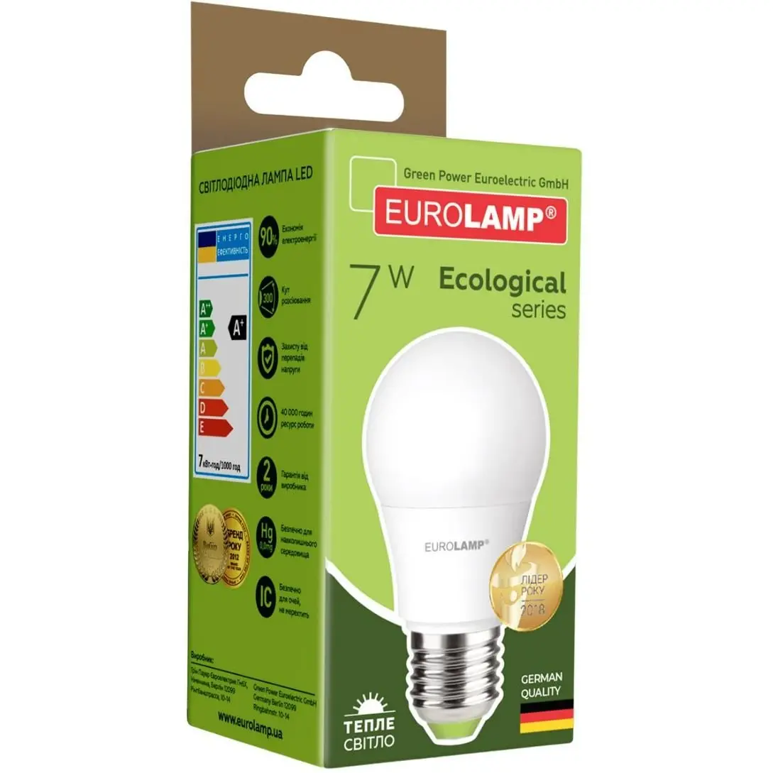 Светодиодная лампа Eurolamp LED Ecological Series, A50, 7W, E27, 3000K (LED-A50-07273(P)) - фото 3