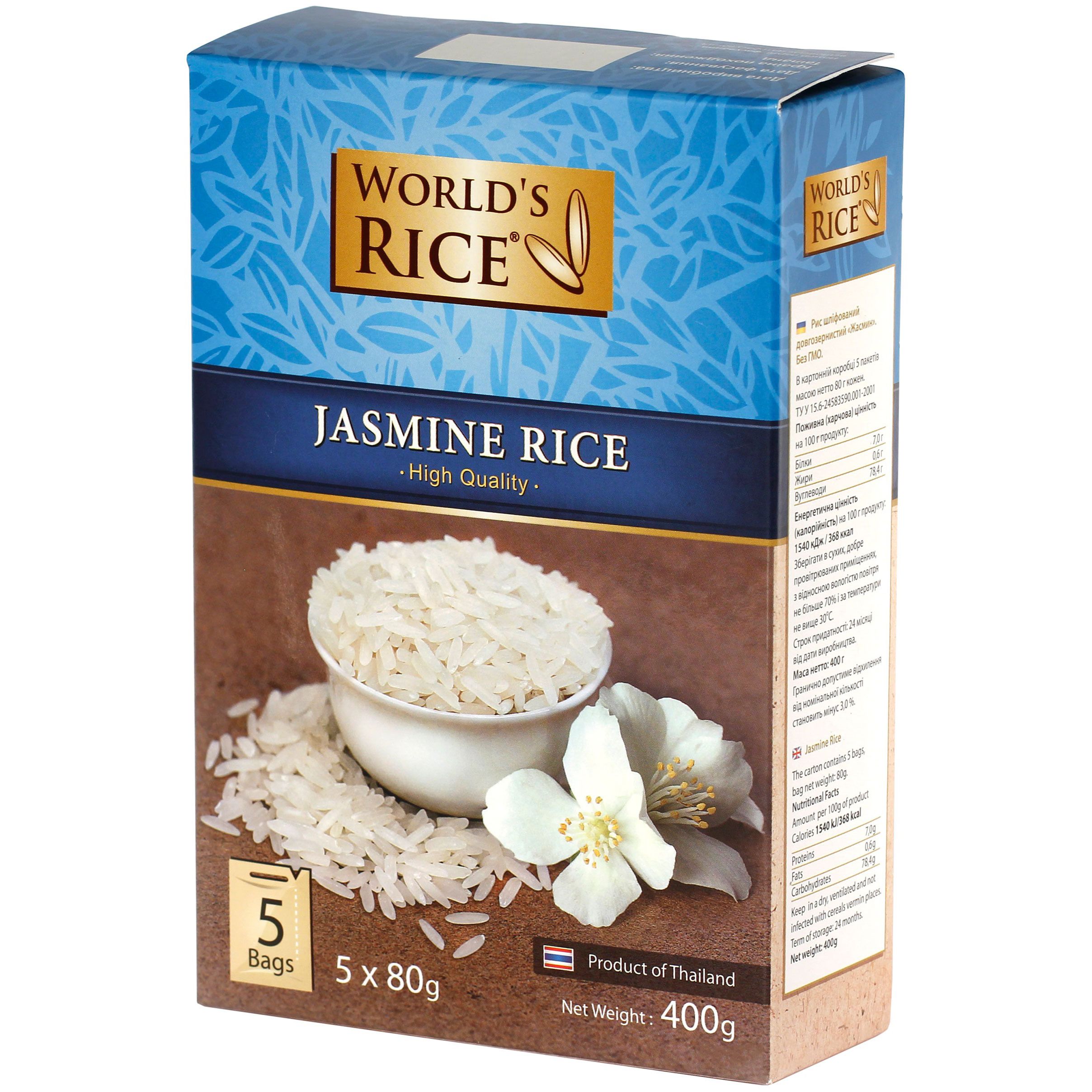 Рис World's rice Жасмин шлифованный длиннозернистый 400 г (476235) - фото 1