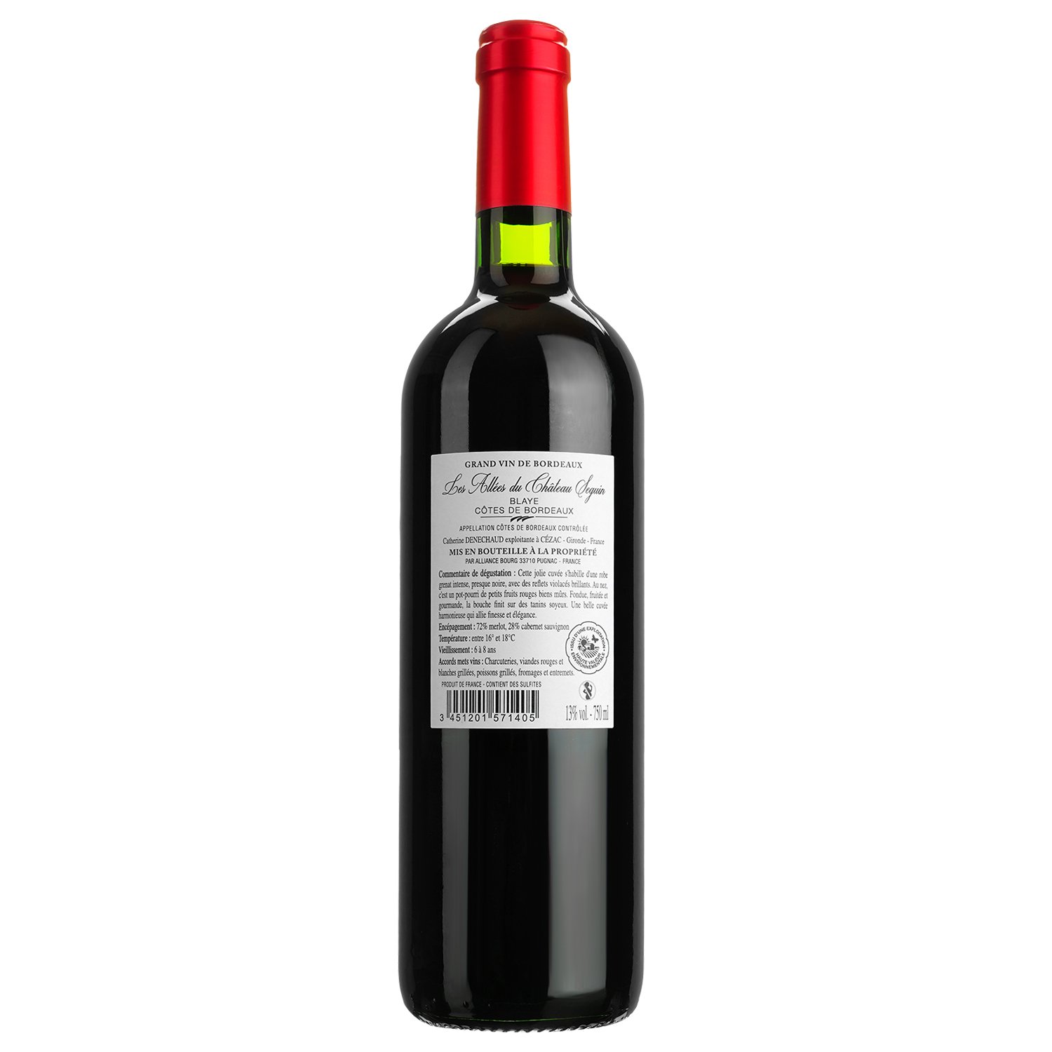 Вино Les Allees Du Château Seguin Blaye Cotes De Bordeaux AOP, червоне, сухе, 0,75 л - фото 2