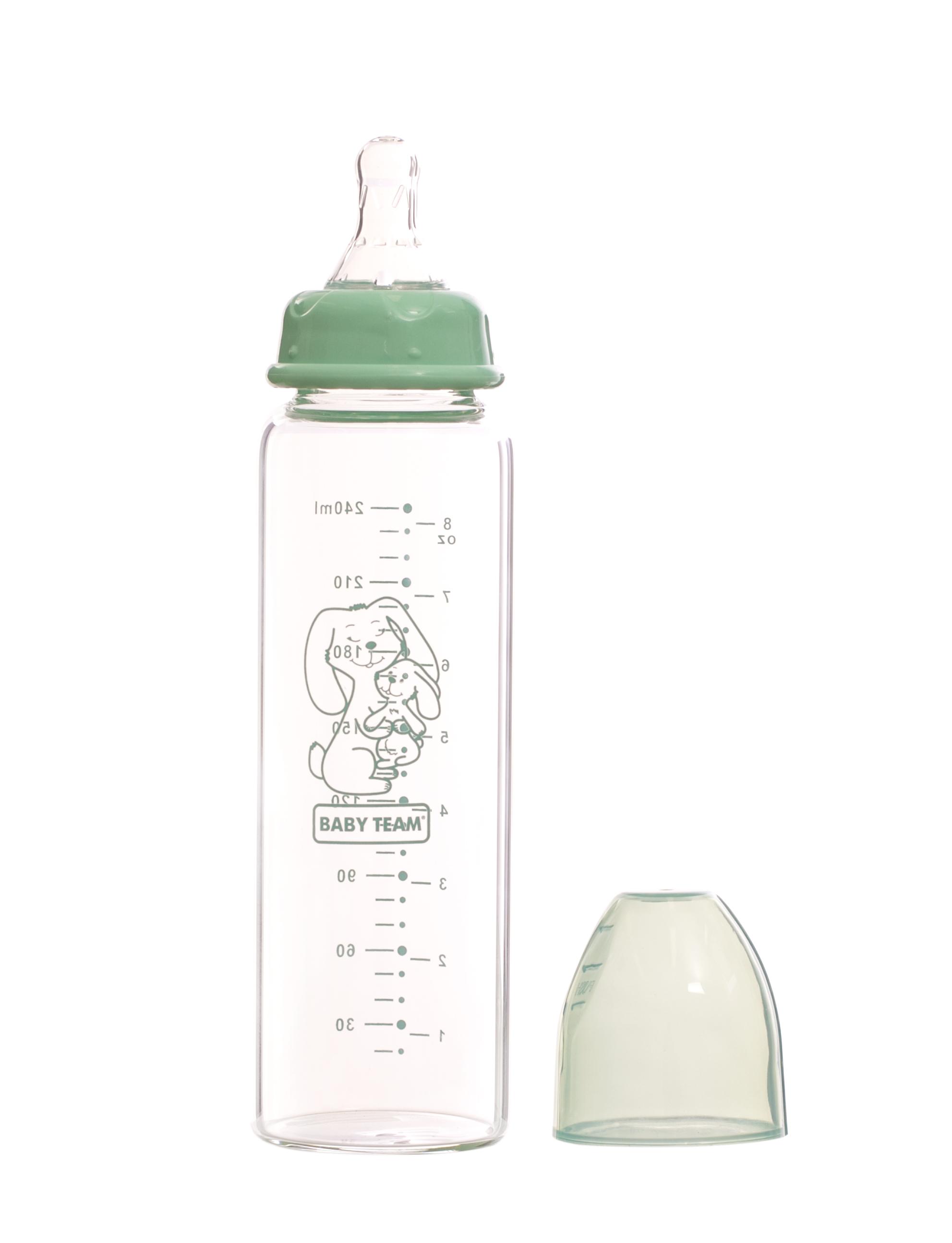 Пляшечка для годування Baby Team, скляна, 250 мл, зелений (1211_зайчик) - фото 2