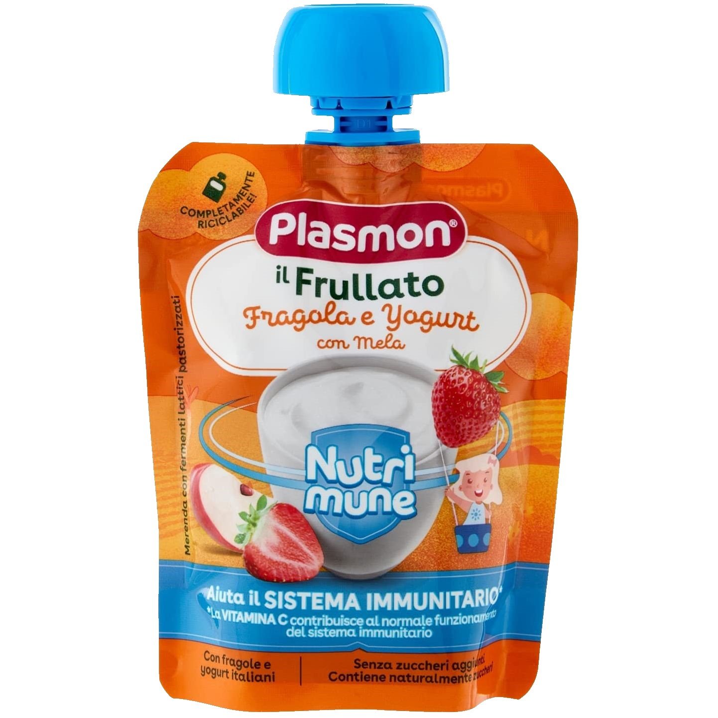 Пюре Plasmon Nutrimune Яблуко та полуниця з йогуртом, 85 г - фото 1