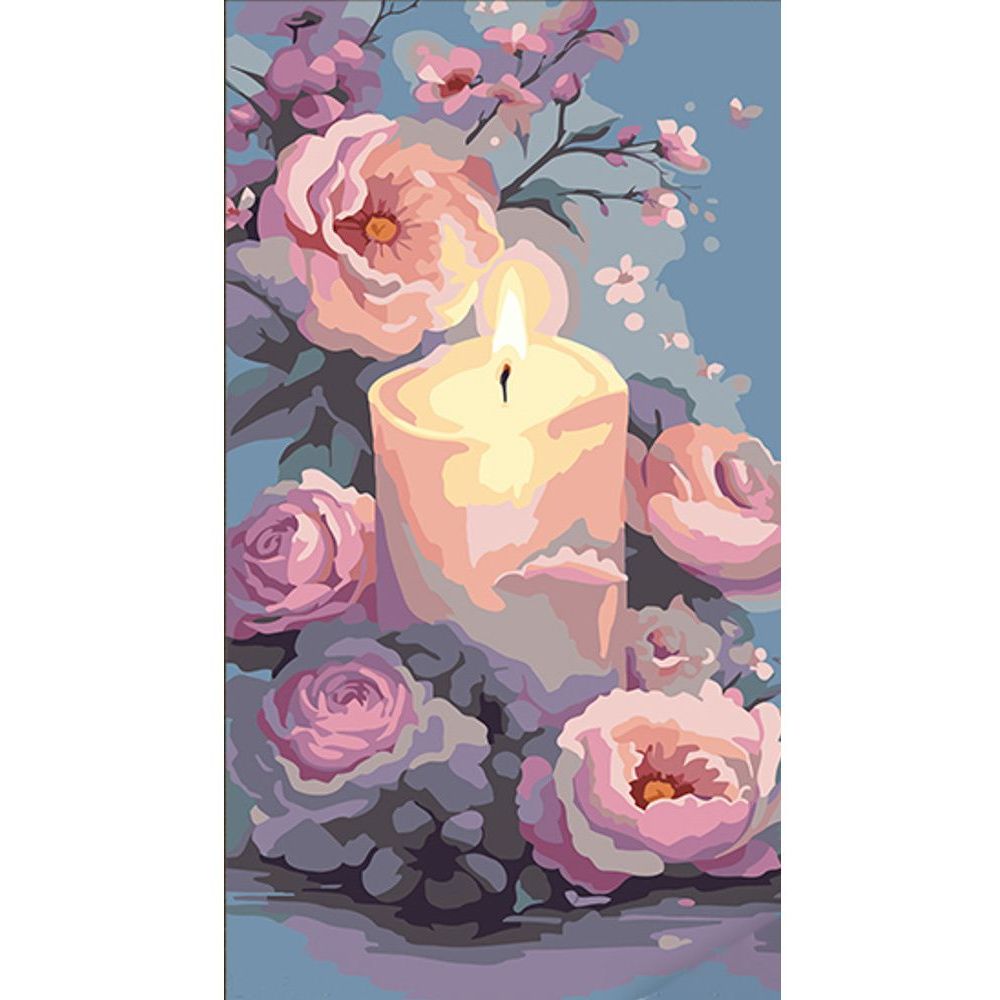 Набір для розпису по номерах Strateg Букет ніжних квітів зі свічкою 50х25 см (WW219) - фото 1