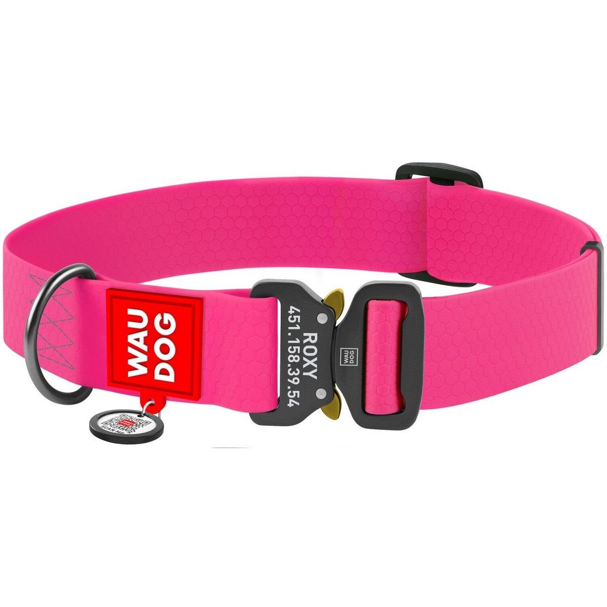 Нашийник для собак Waudog Waterproof, коллартекс, водостійкий, з QR паспортом, 43-70х4 см, рожевий - фото 1