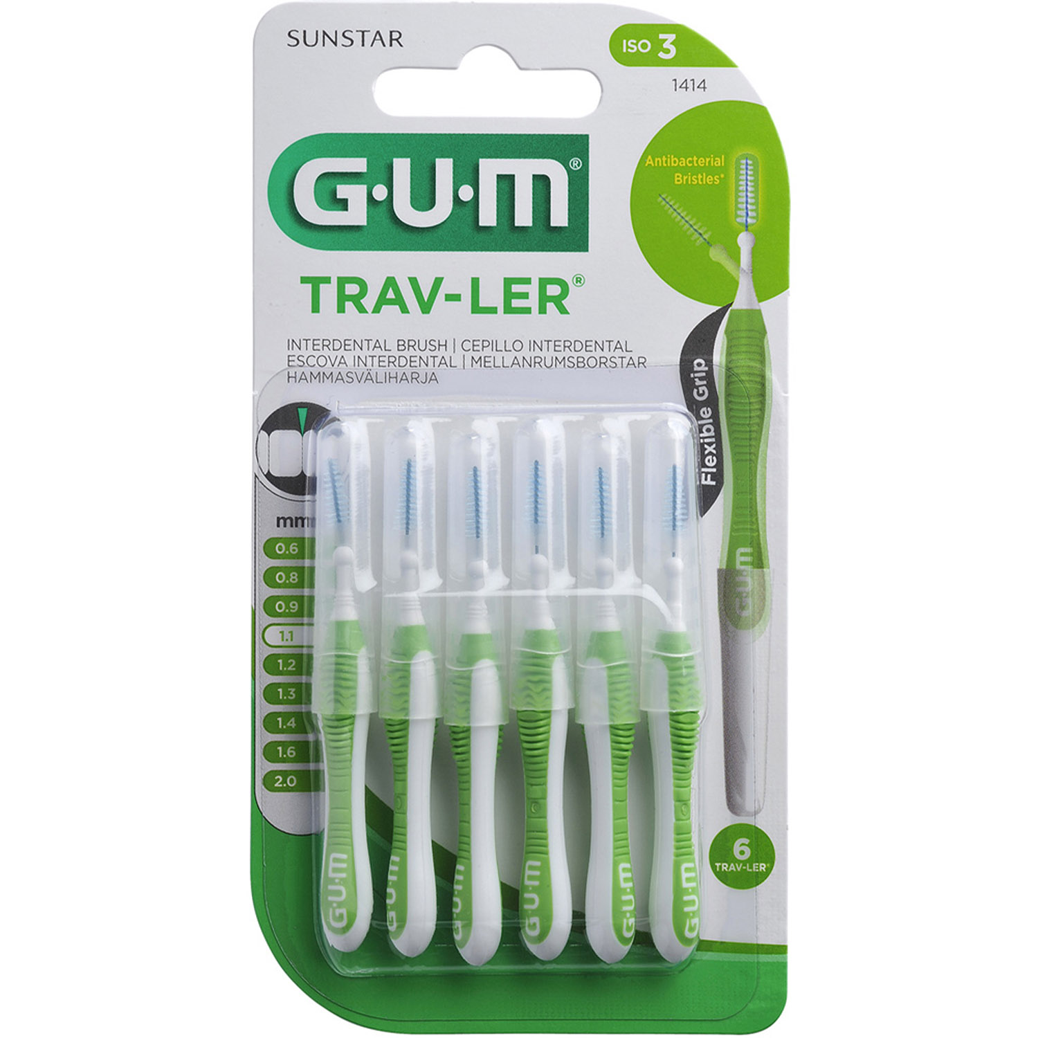 Щетка для межзубных промежутков GUM TravLer 1.1 мм 6 шт. - фото 1