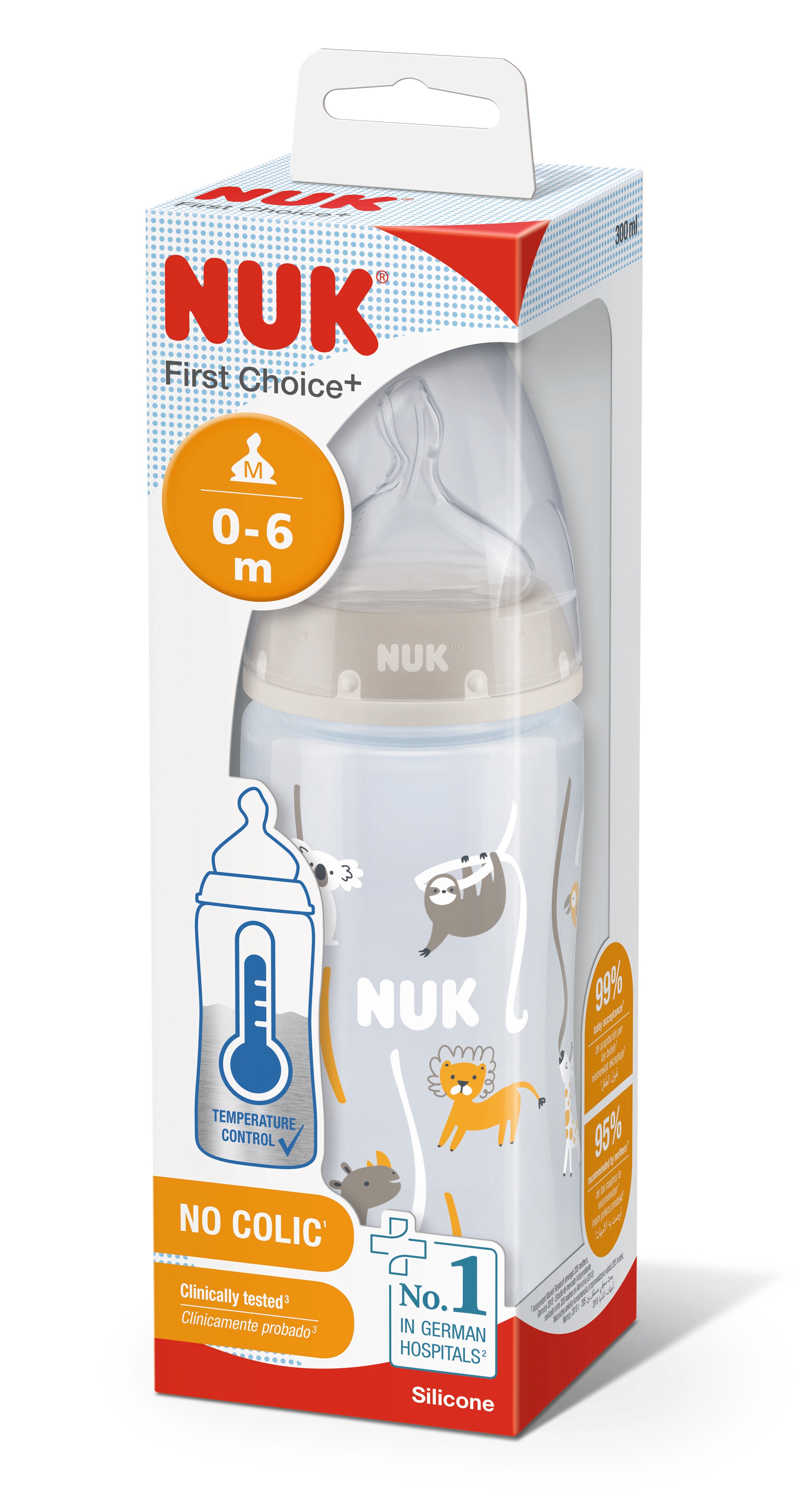 Пляшечка для годування NUK First Choice Plus Сафарі, з силіконовою соскою, 300 мл, бежевий (3952396) - фото 2