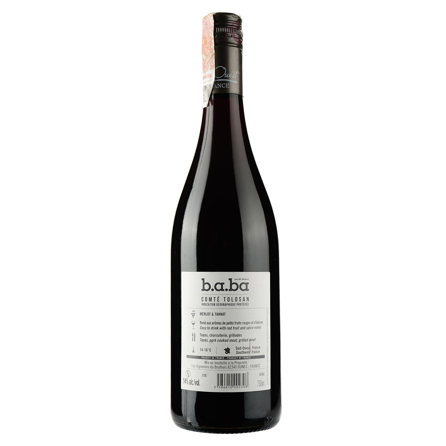 Вино b.a.ba IGP Comte Tolosan, червоне, сухе, 14%, 0,75 л - фото 2