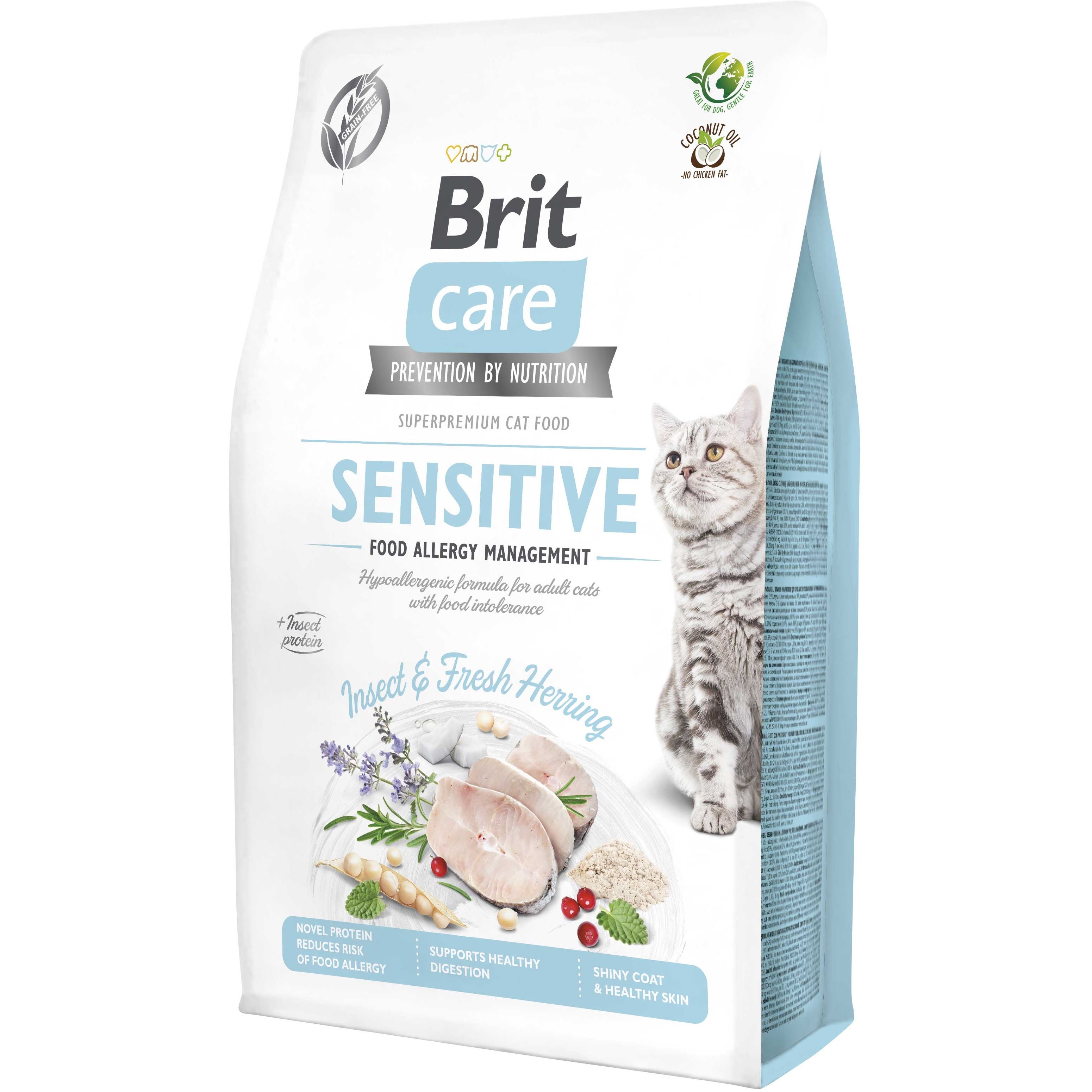 Сухой корм для кошек с чувствительным пищеварением Brit Care Cat GF Insect, с насекомыми и сельдью, 2 кг - фото 1