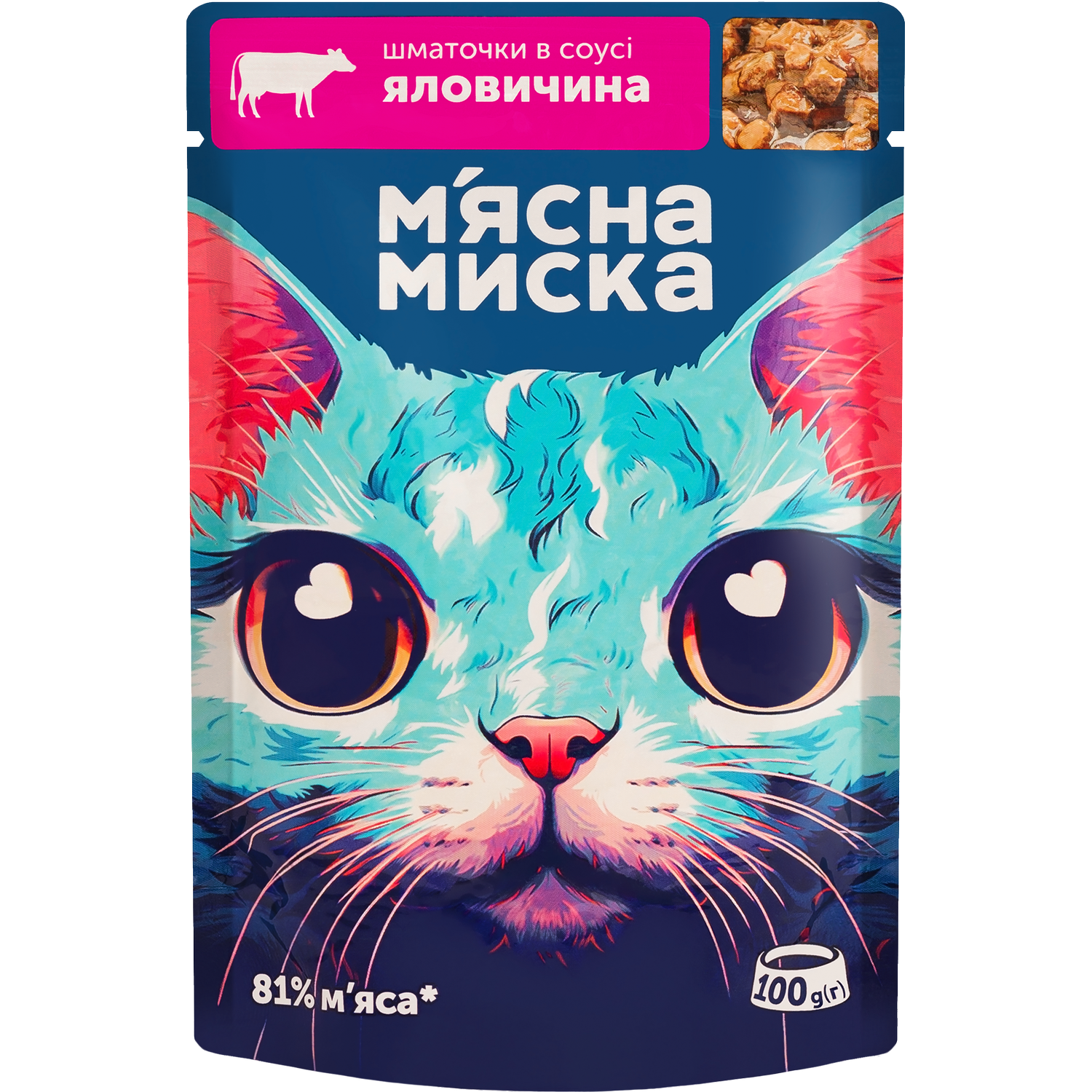 Вологий корм для котів М'ясна Миска шматочки в соусі з яловичиною 100 г - фото 1