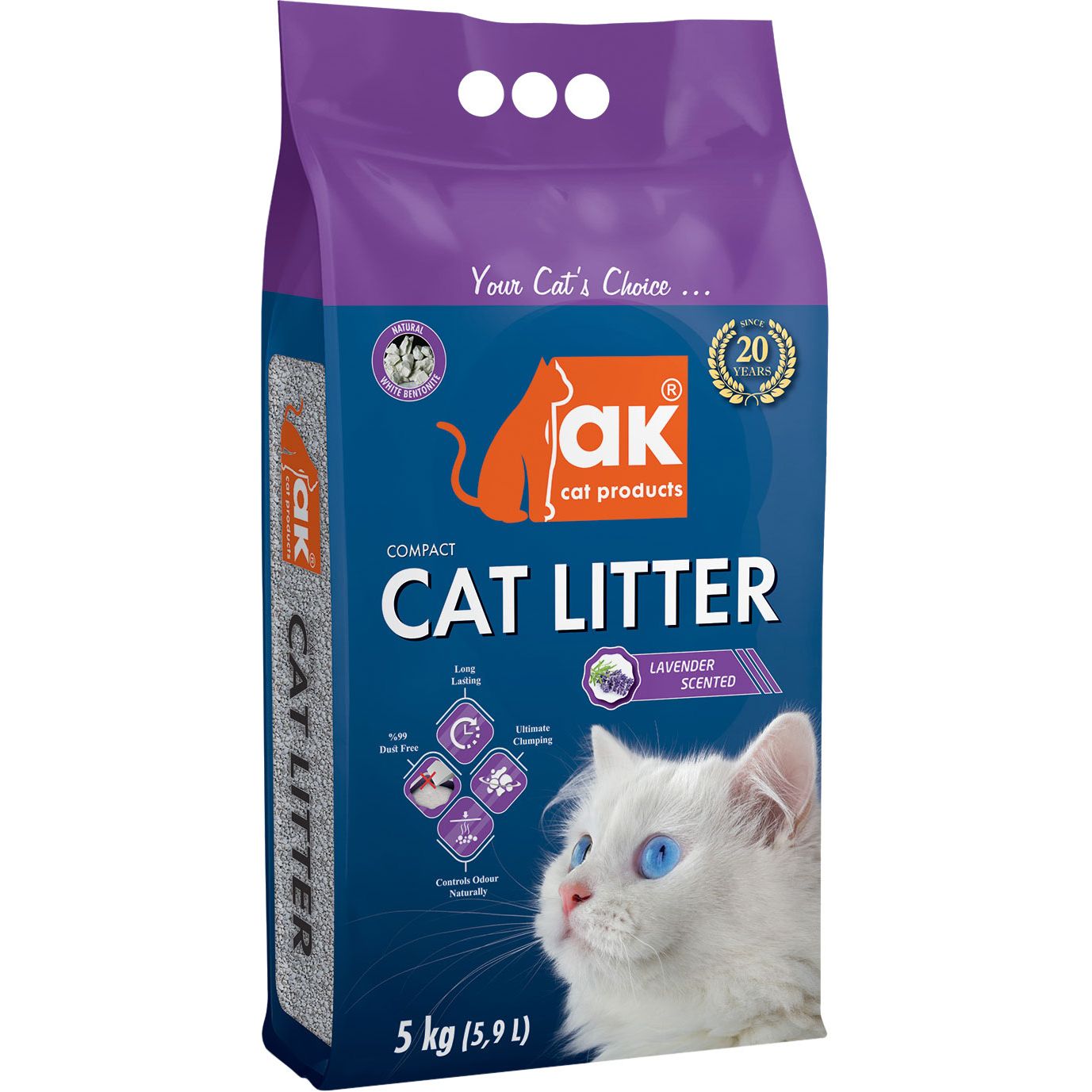 Наповнювач бентонітовий AKcat Compact Cat Litter Запах лаванди, 5 кг/5.9 л - фото 1